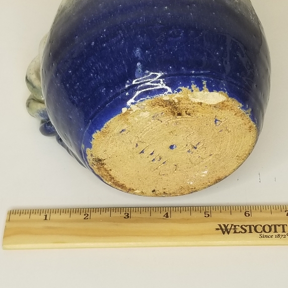 Handmade Pottery Pitcher 6" with Braided Handle Blue Brown Green Speckled Glaze - Picture 11 of 12
